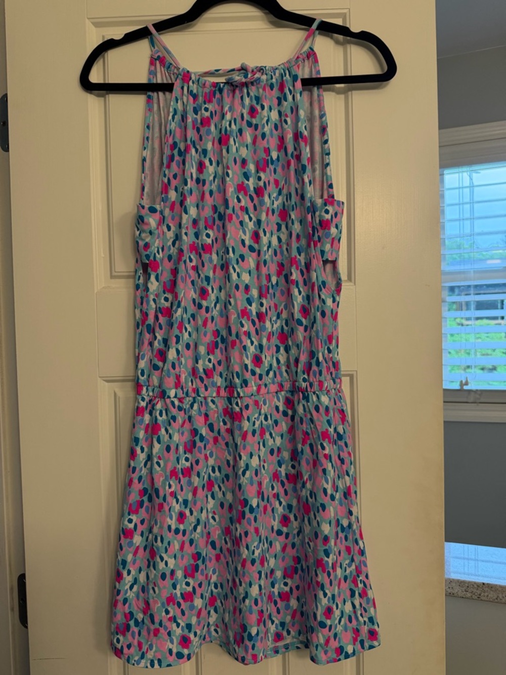 Sleeveless Halter Summer Dress in Blue, Pink & Teal